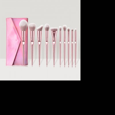 China supplier 10pcs rose gold makeup brush set with bag flat round powder make-up brushes blusher concealer brushes makeup