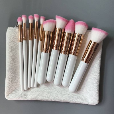 10pcs private label  kabuki brushes flat top face white wooden kabuki make up brush set hot pink kabuki foundation brush