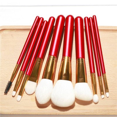 10pcs Red Wood Handle Goat Hair Makeup Brushes Set Kakubin Lip Scrub Brush