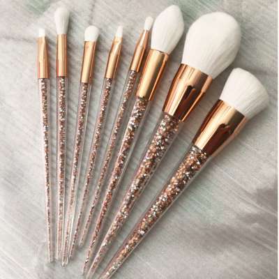 8pcs high quality synthetic goat hair effect glitter crystal makeup brush set with own logo