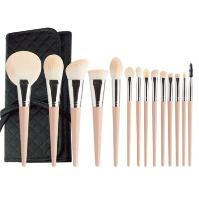 Chrismas 14pcs nude color faminee wood handle synthetic hair high quality makeup brush set with opp bag