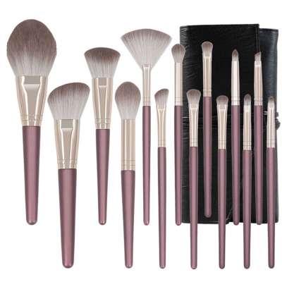 14pcs wine red makeup brush set wood handle synthetic hair private label brushes sets with quality PU bag